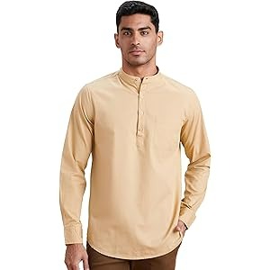 Men's Cotton Shirt | Kurta Placket Style | Casual | Plain | Full Sleeve | Summer - Regular Fit (Available in Plus Sizes)